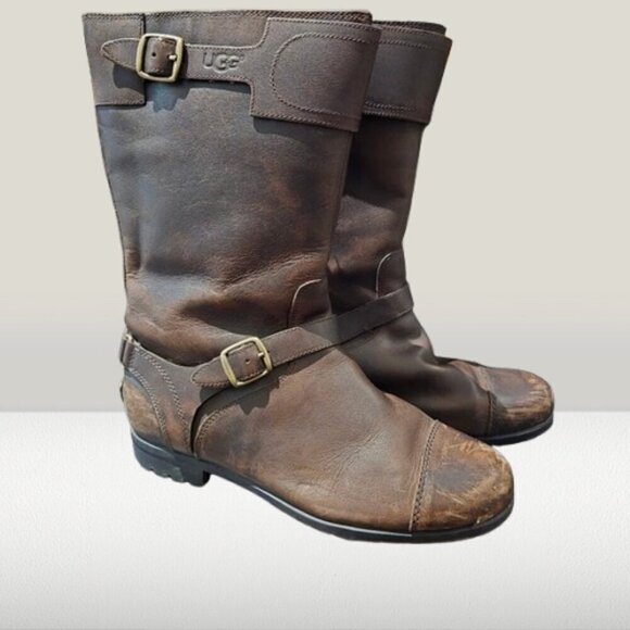 UGG Shoes - UGG Gershwin Shearling-Lined Brown Waterproof Leather Biker Boots